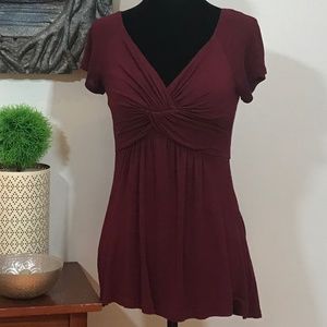 Cha Cha Vente Women’s Short Sleeve Cranberry Dressy Casual Top/Mock Twist Tie